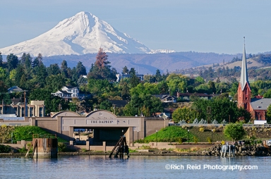 Mount Hood and the Columbia River at The Dalles, Oregon.